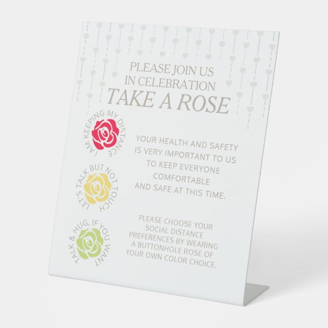 Social distancing wedding instruction roses pedest pedestal sign (Front)