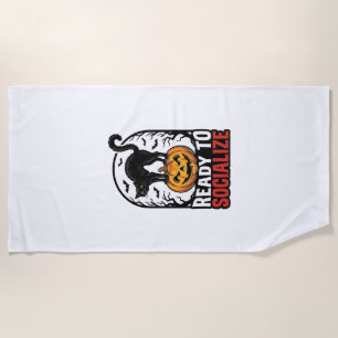 Social Halloween Cat Spooky Party Humour Design_1 Beach Towel