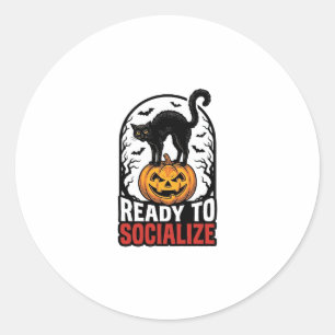 Social Halloween Cat Spooky Party Humour Design_1 Classic Round Sticker