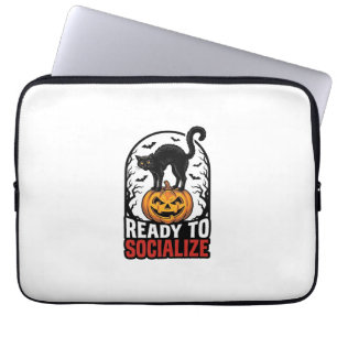 Social Halloween Cat Spooky Party Humour Design_1 Laptop Sleeve