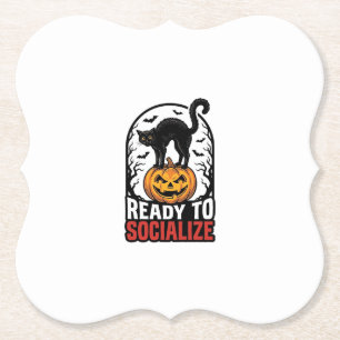 Social Halloween Cat Spooky Party Humour Design_1 Paper Coaster