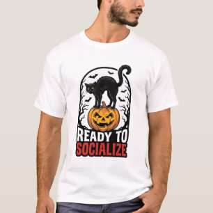 Social Halloween Cat Spooky Party Humour Design_1 T-Shirt