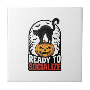 Social Halloween Cat Spooky Party Humour Design_1 Tile