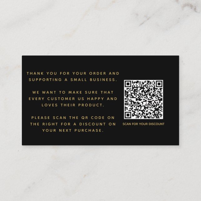 Social icons QR code black/gold thank you discount Enclosure Card (Back)
