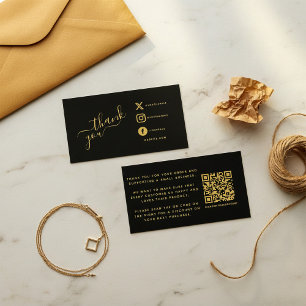 Social icons QR code black/gold thank you discount Enclosure Card
