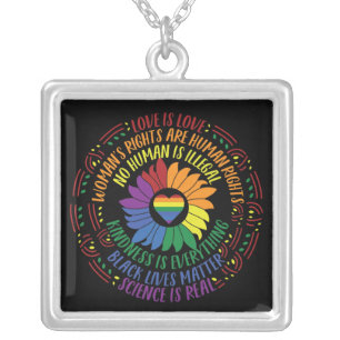 Social Justice Rainbow Colours Word Art  Silver Plated Necklace