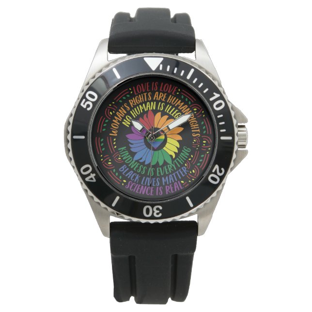 Social Justice Rainbow Colours Word Art   Watch (Front)