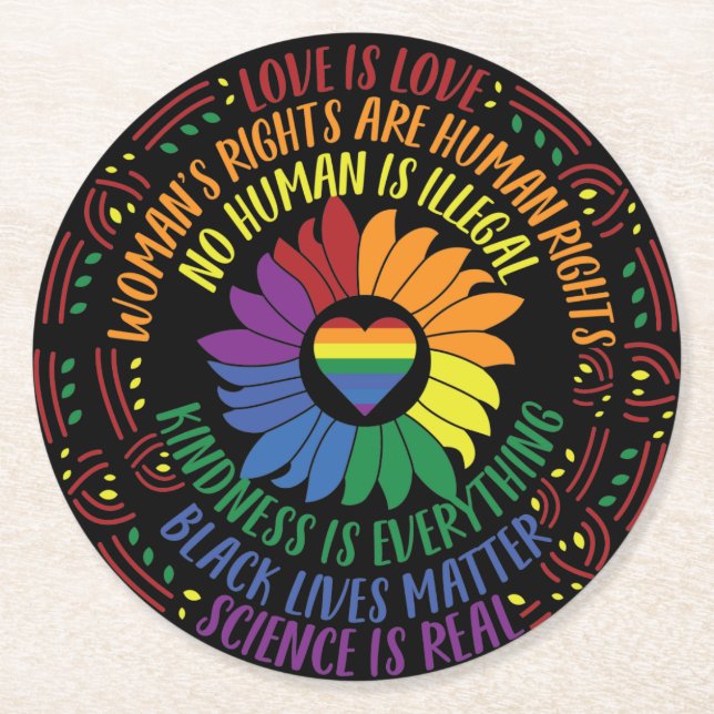 Social Justice Word Art Round Paper Coaster (Front)