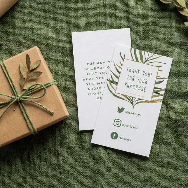 Social Links, green leaves gold border insert Card (Social Links, green leaves gold border insert Card.)