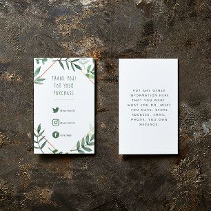 Social Links, green leaves order insert Card.