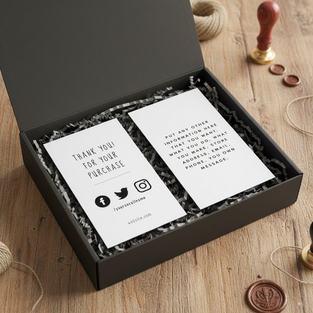 Social logos, black and white order appreciation enclosure card (Social logos, black and white order appreciation enclosure card.)