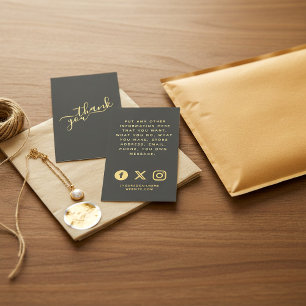 Social logos, grey and gold order insert Card.