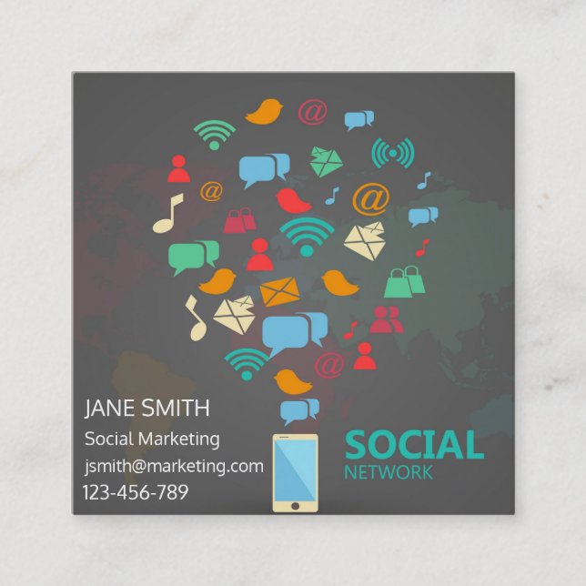 Social Marketing professional freelance Square Business Card (Front)