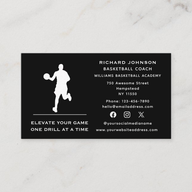 Social Media Basketball Coach Instructor Sports Business Card (Front)