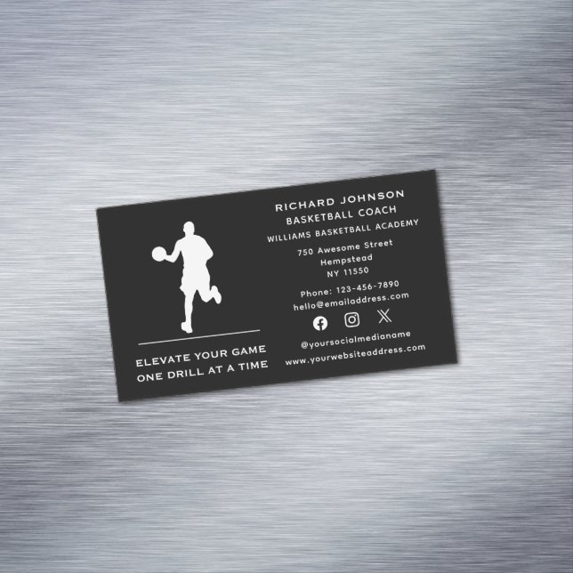 Social Media Basketball Coach Instructor Sports Magnetic Business Card (In Situ)