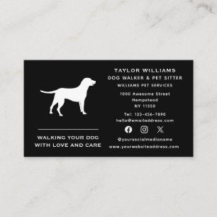 Social Media Black And White Dog Walker Pet Sitter Business Card