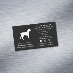 Social Media Black And White Dog Walker Pet Sitter Magnetic Business Card