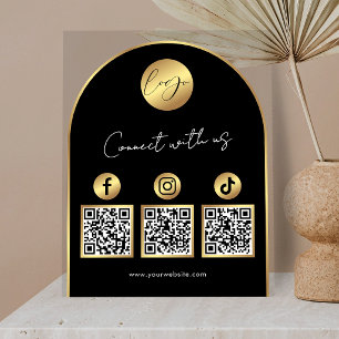  Social Media Black & Gold Arch Logo QR Code Acrylic Sign