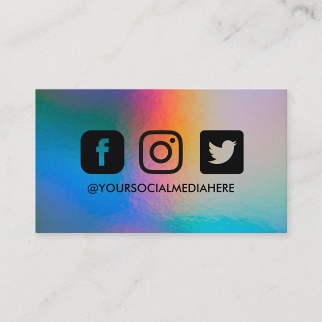 Social Media Black Holographic Elegant Modern Business Card (Front)