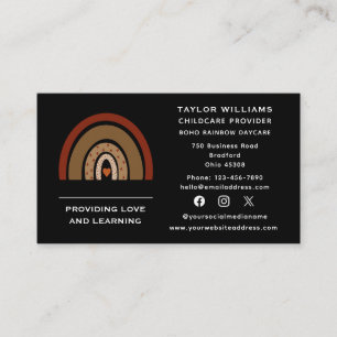 Social Media Boho Rainbow Heart Daycare Nursery Business Card
