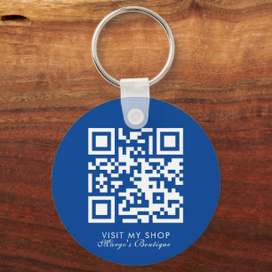 Social Media Business Logo QR Code Boutique Blue Key Ring