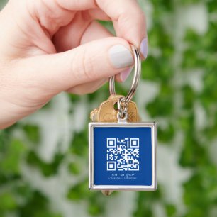 Social Media Business Logo QR Code Boutique Blue Key Ring