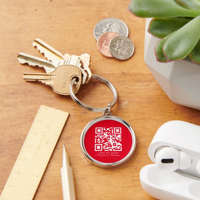 Social Media Business Logo QR Code Boutique  Key Ring (Desk)