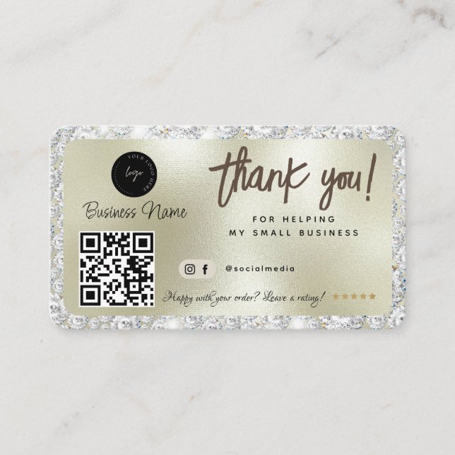Social Media Business Modern Gold Diamond ThankYou Business Card (Front)