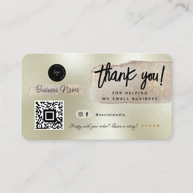 Social Media Business Modern Gold Thank You Business Card (Front)