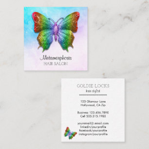 Social Media Butterfly Rainbow Colours Square Business Card