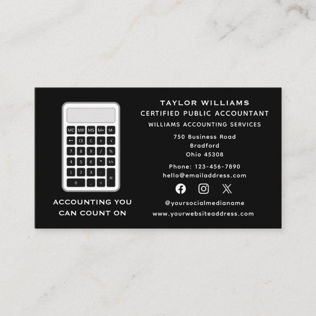Social Media Calculator Accountant Money Acutuary Business Card (Front)