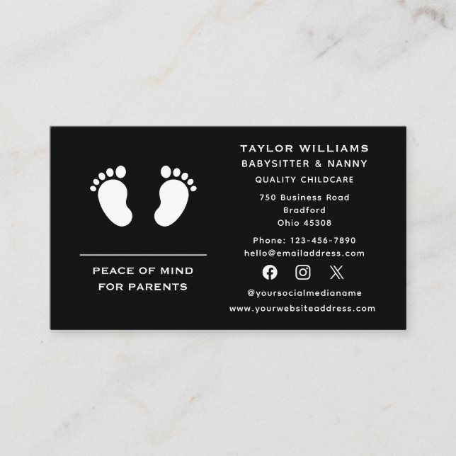 Social Media Childcare Babysitter Nanny Baby Feet Business Card (Front)