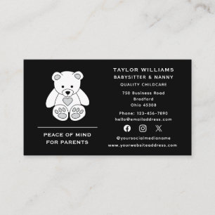 Social Media Childcare Babysitter Nanny Teddy Bear Business Card