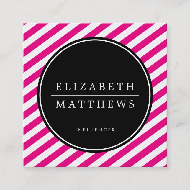 SOCIAL MEDIA circle border black bright pink white Square Business Card (Front)