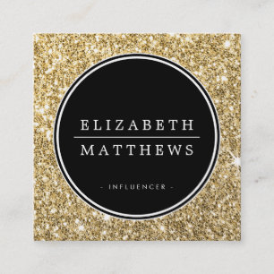 SOCIAL MEDIA circle border black chic gold glitter Square Business Card