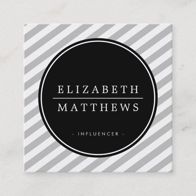 SOCIAL MEDIA circle border black pale grey white Square Business Card (Front)