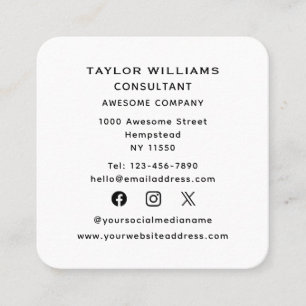 Social Media Connect With Us QR Code Black White Square Business Card