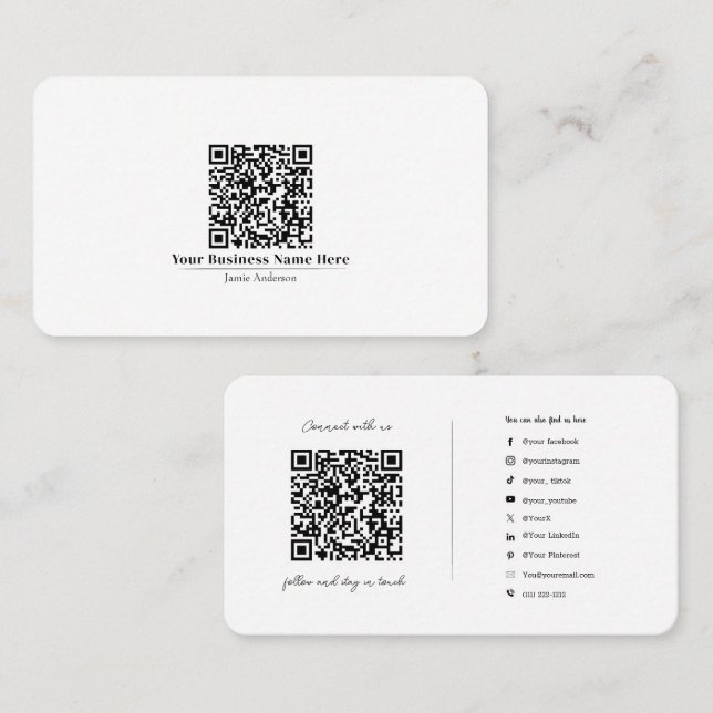 Social Media Connection QR Code Logo Business Card (Front/Back)