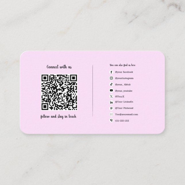 Social Media Connection QR Code Logo Salon  Business Card (Back)