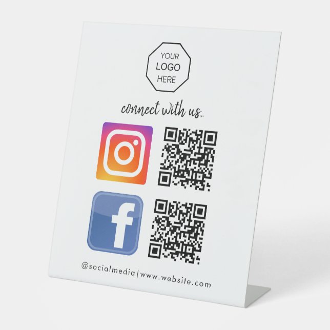 Social Media | Contact Us | QR Code Black Business Pedestal Sign (Front)