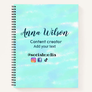 Social media content creator blue green add name t notebook