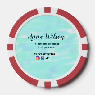 Social media content creator blue green add name t poker chips