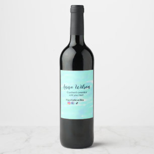 Social media content creator blue green add name t wine label