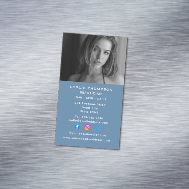 Social Media Cosmetologist Beautician Vertical Magnetic Business Card (In Situ)