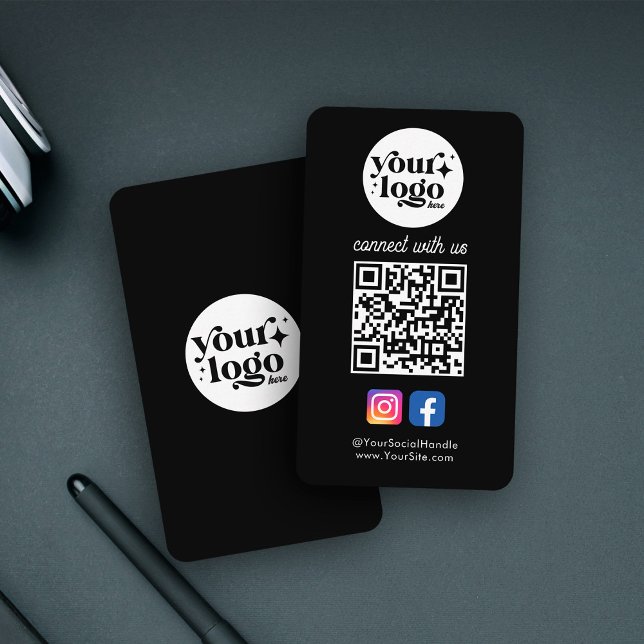 Social Media Custom Logo QR Code Black Bold Business Card (Creator Uploaded)