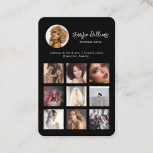 Social Media Custom QR Code & Photo Black Modern Business Card