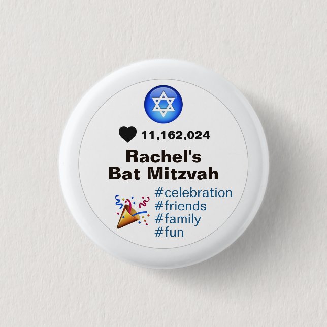 Social Media Emoji Bat Mitzvah or Bar Mitzvah 3 Cm Round Badge (Front)