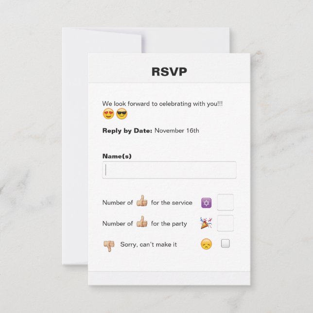 Social Media Emoji Bat Mitzvah or Bar Mitzvah RSVP (Front)