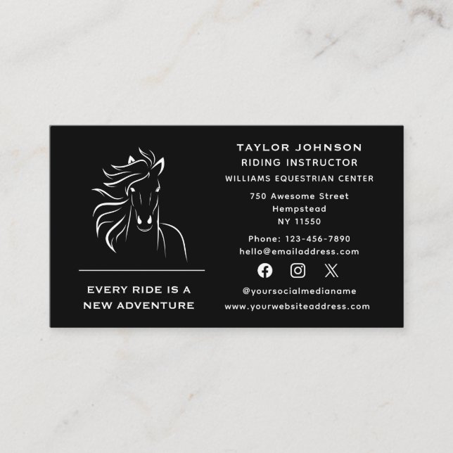 Social Media Equine Equestrian Horse Trainer Vet Business Card (Front)