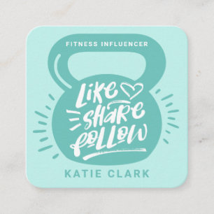 Social Media Fitness Influencer Kettlebell Blue Square Business Card